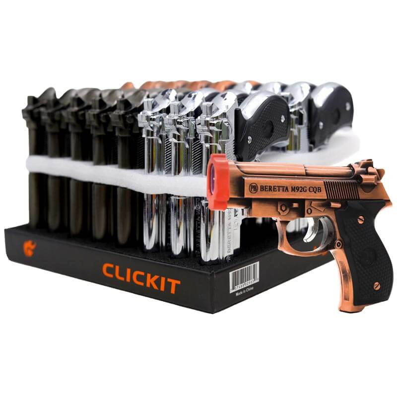Clickit Pistol Windproof With Laser Torch Lighters (GH-9072) | 16 Count Display product image